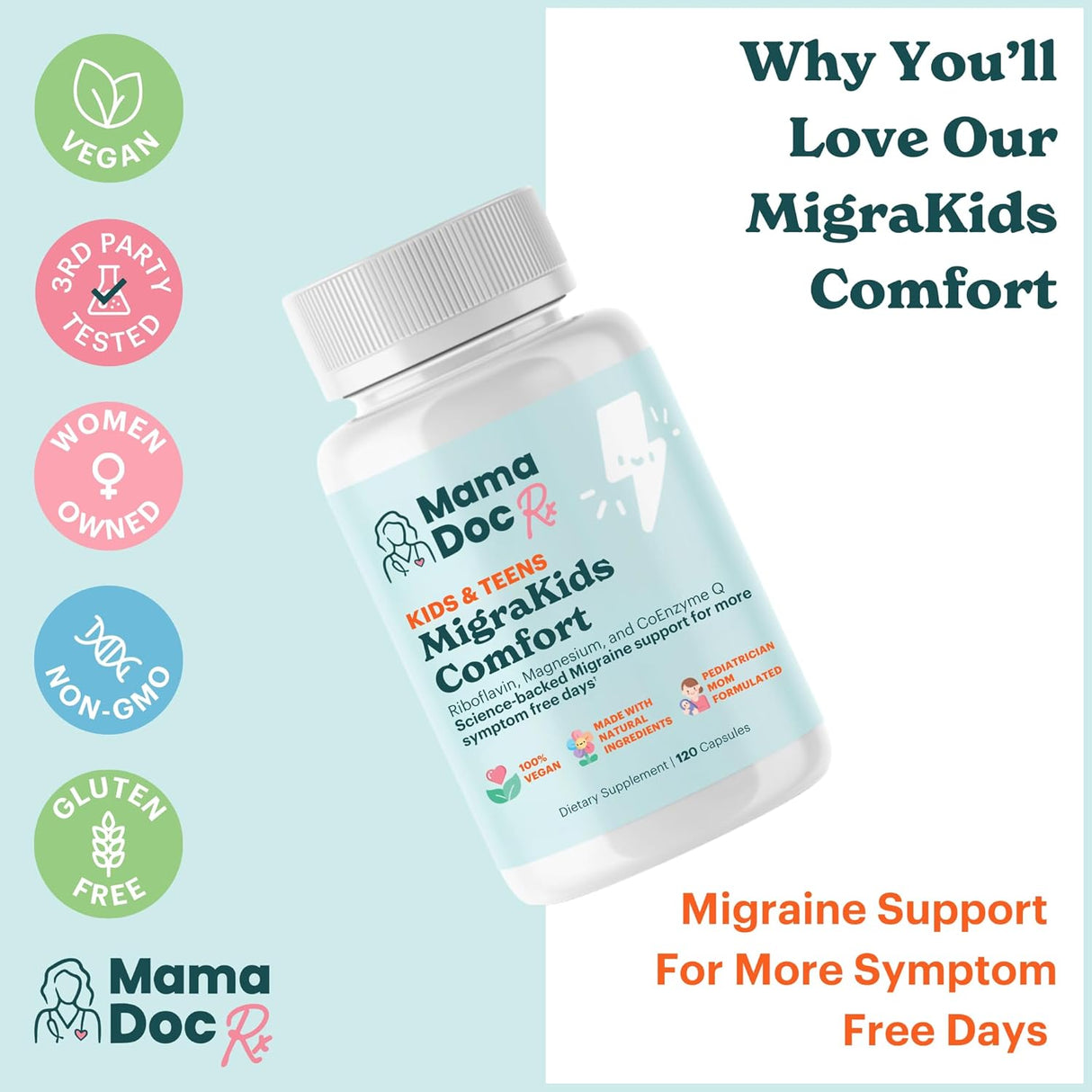 MigraKids Comfort | Suplemento para migraña infantil, 120 cápsulas