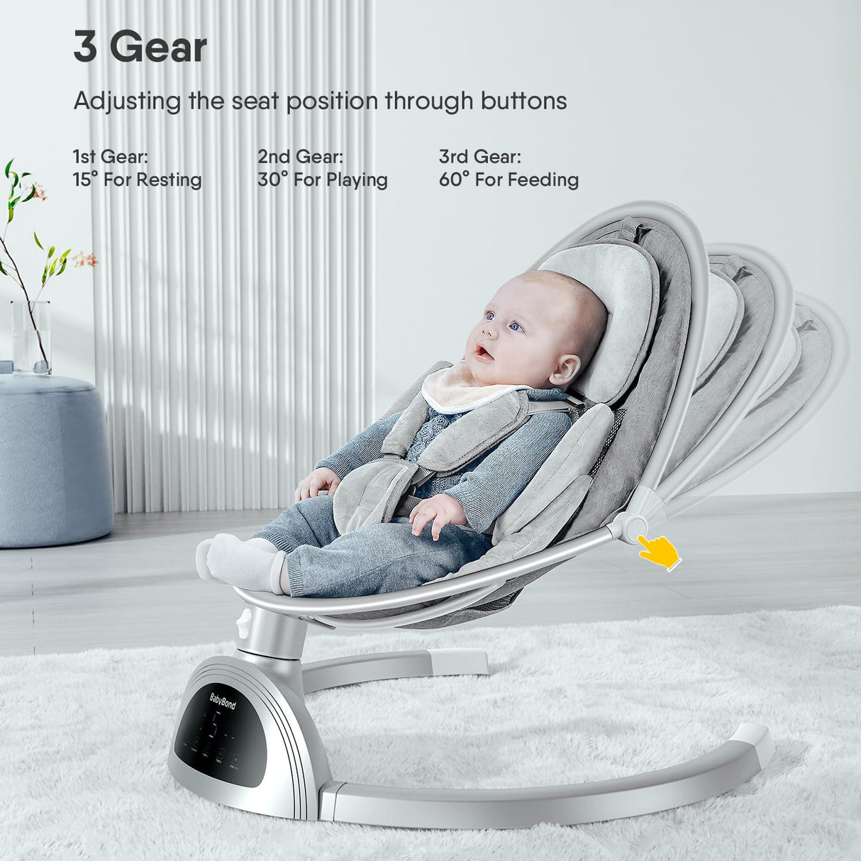 Columpios para bebés BabyBond Baby Swing, columpio infantil con altavoz de música Bluetooth, 3 posiciones de asiento, cinturón de arnés de 5 puntos, control remoto, columpio portátil para bebé para