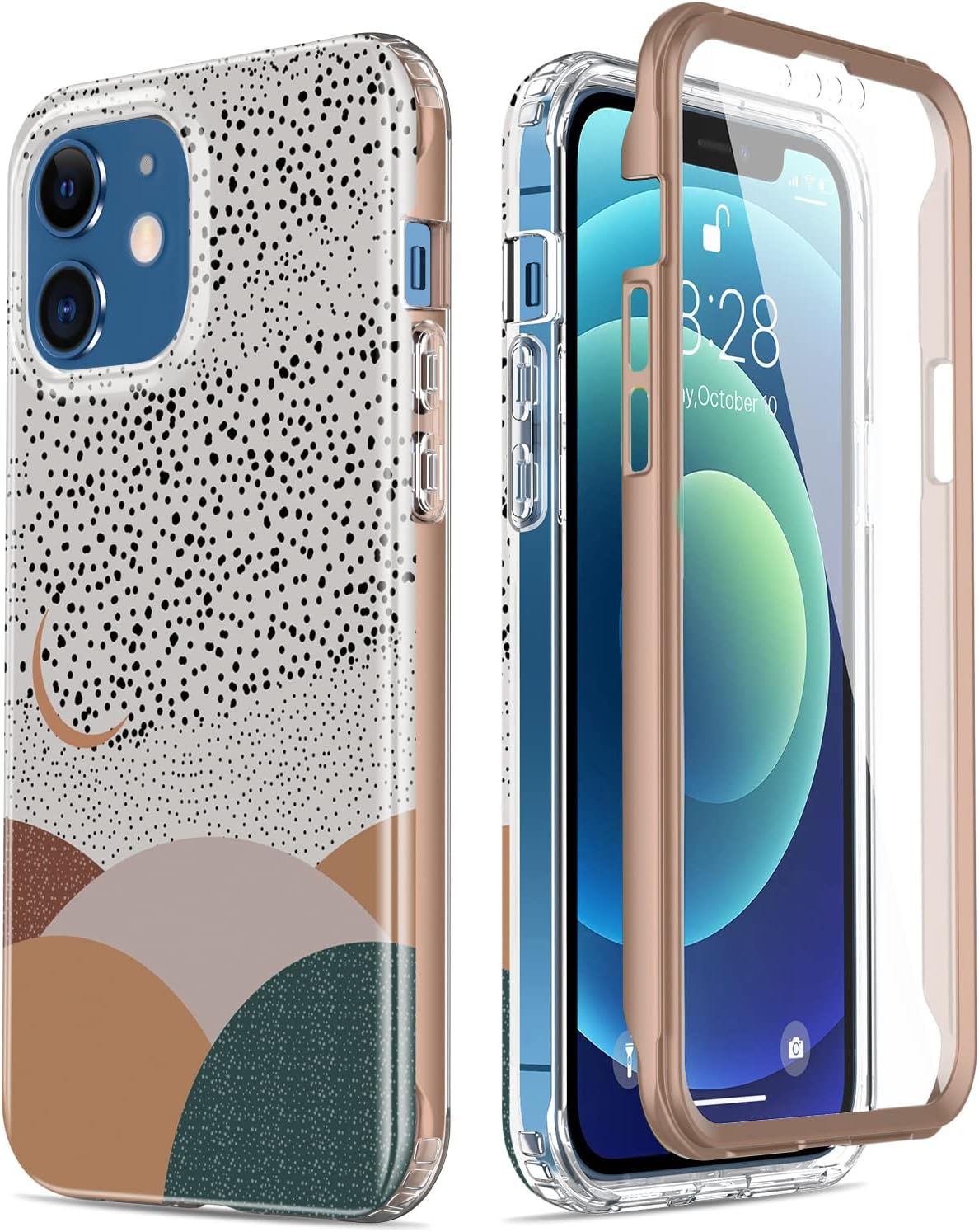 ESDOT Funda para iPhone 12, iPhone 12 Pro con protector de pantalla integrado, funda resistente con diseños de moda para mujeres y niñas, funda protectora para iPhone 12/12 Pro de 6.1 pulgadas, pintura abstracta