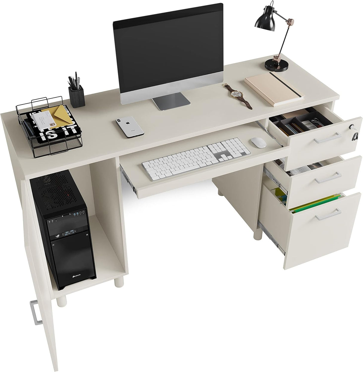 Escritorio Venice de Crafts & Comfort - 3 Cajones y Armario CPU