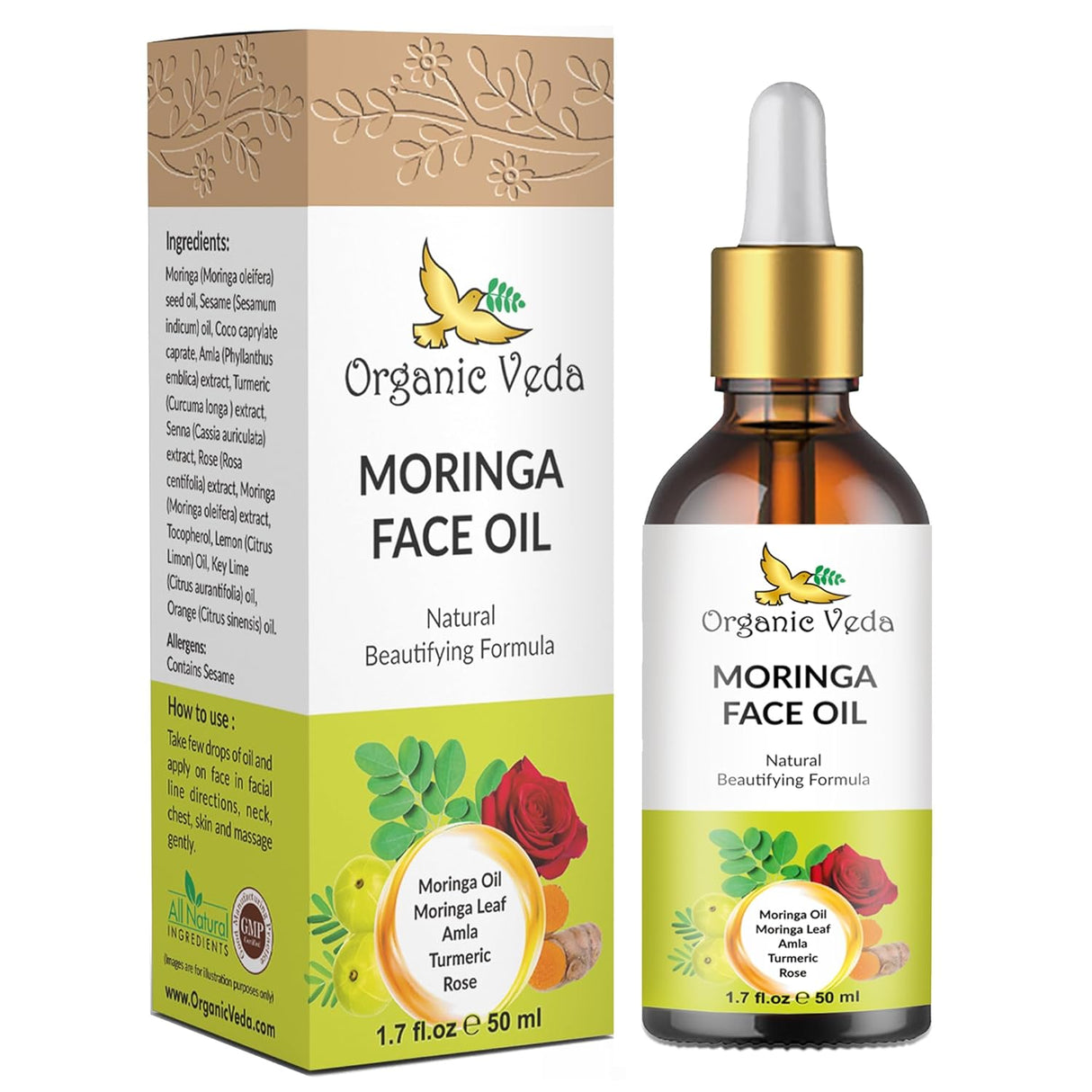 Aceite Facial de Moringa con Cúrcuma y Rosa