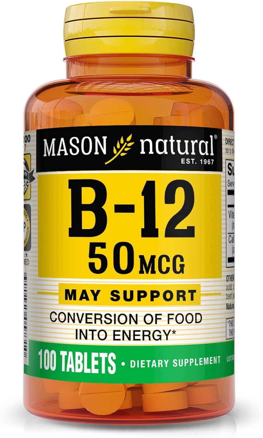 MASON NATURAL B12 50 mcg con Calcio, 100 Tabletas Saludables