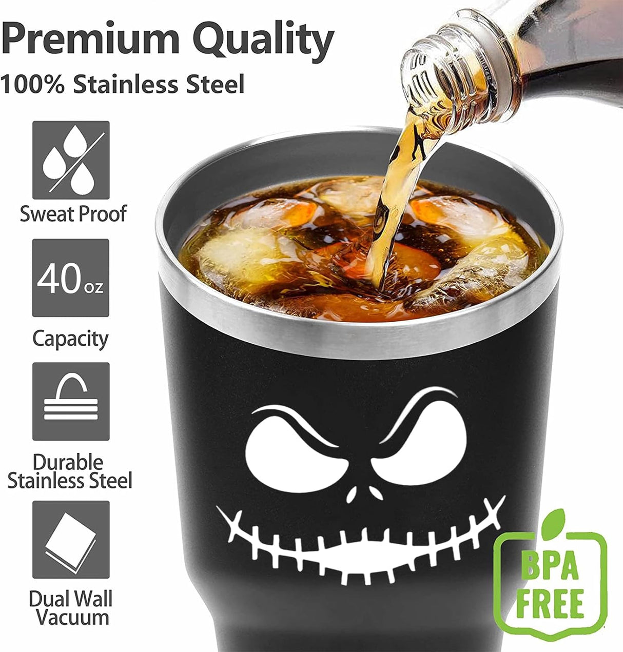 Taza de Acero Inoxidable Jack Skellington 40OZ con Asa y Popote