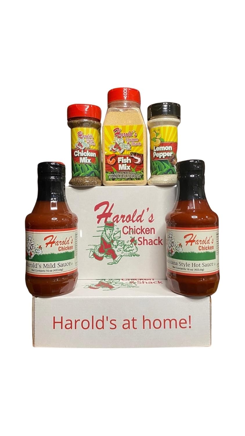 Harold's Chicken Kit de bricolaje en casa! Viene con salsa suave, salsa picante, pimienta de limón, mezcla de pescado y mezcla de pollo, juego de 5 piezas