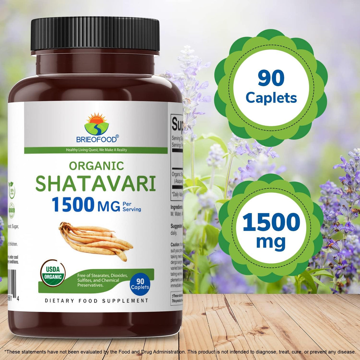 Shatavari Orgánico 1500 mg Vegetariano Sin Gluten 90 Tabletas