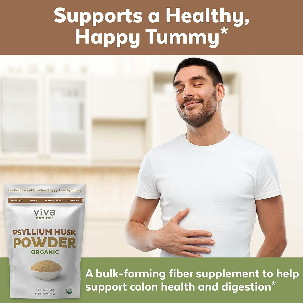 Polvo orgánico de cáscara de psyllium, Viva Naturals 24 onz