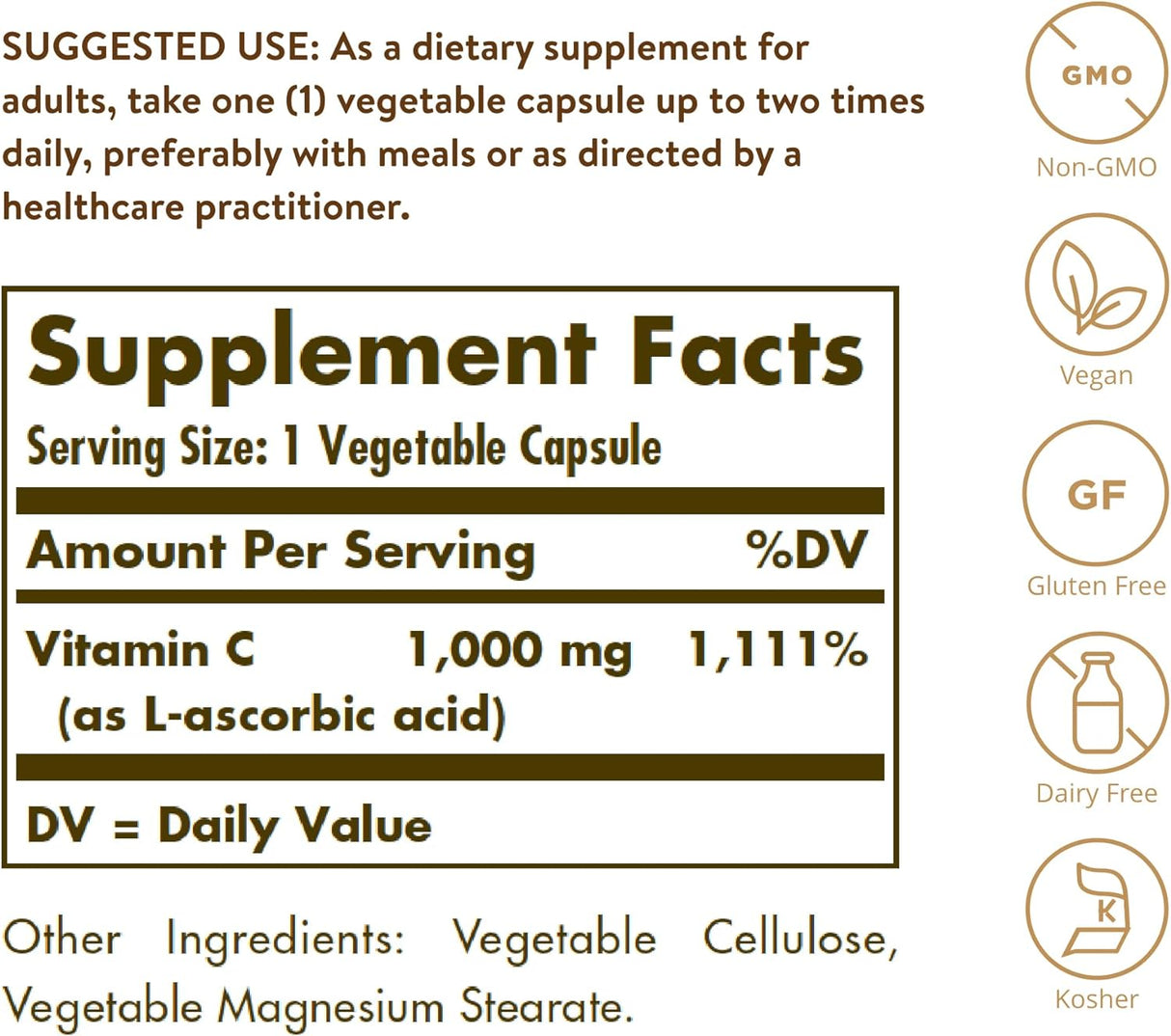 Solgar Vitamina C 1000 mg, 250 Cápsulas Vegetales, Antioxidante