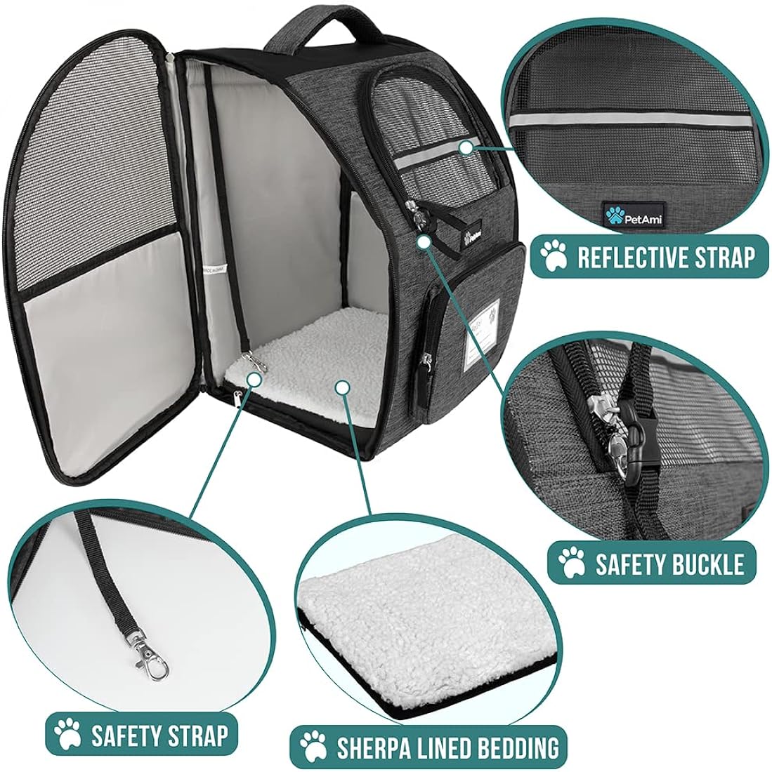 Mochila de lujo para gatos diseño ventilado color gris