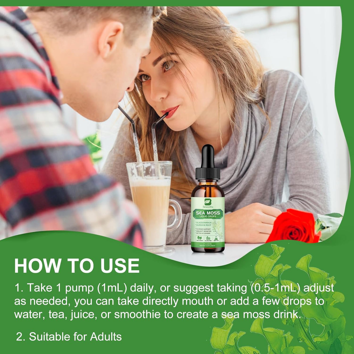 Sea Moss Líquido Orgánico con Spirulina y Burodack, 2oz
