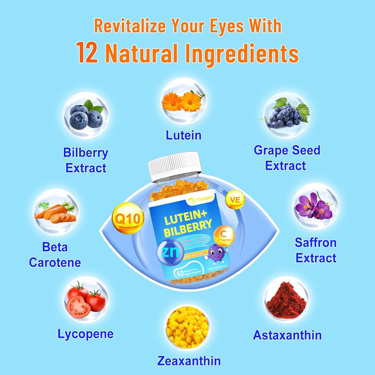 Suplementos Gomitas de luteína y zeaxantina de 20 mg