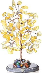 Árbol de cristal de citrino amarillo con base de ágata
