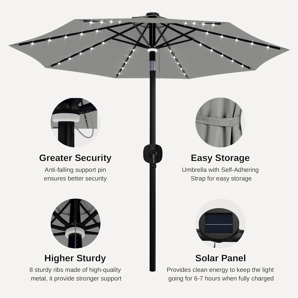 Sombrilla de patio y 8 varillas resistente UPF 50