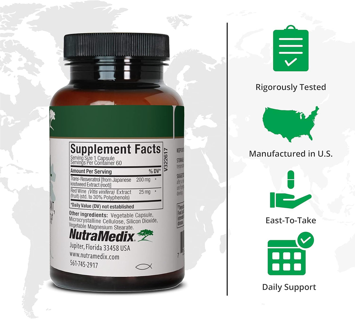 Suplemento NutraMedix de resveratrol antioxidante 200 mg