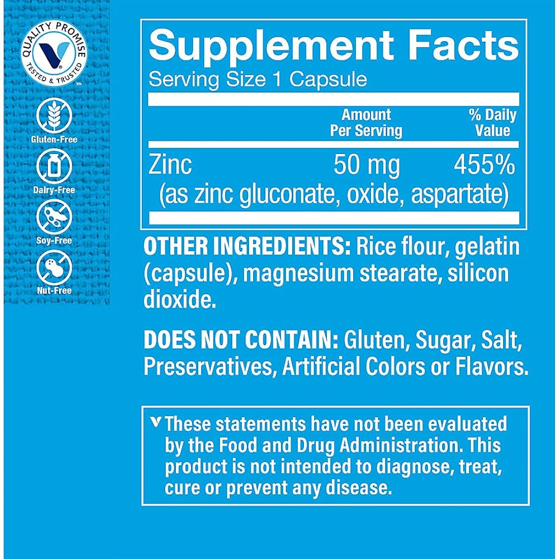 Suplemento antioxidante Zinc 50mg Apoya función inmunológica