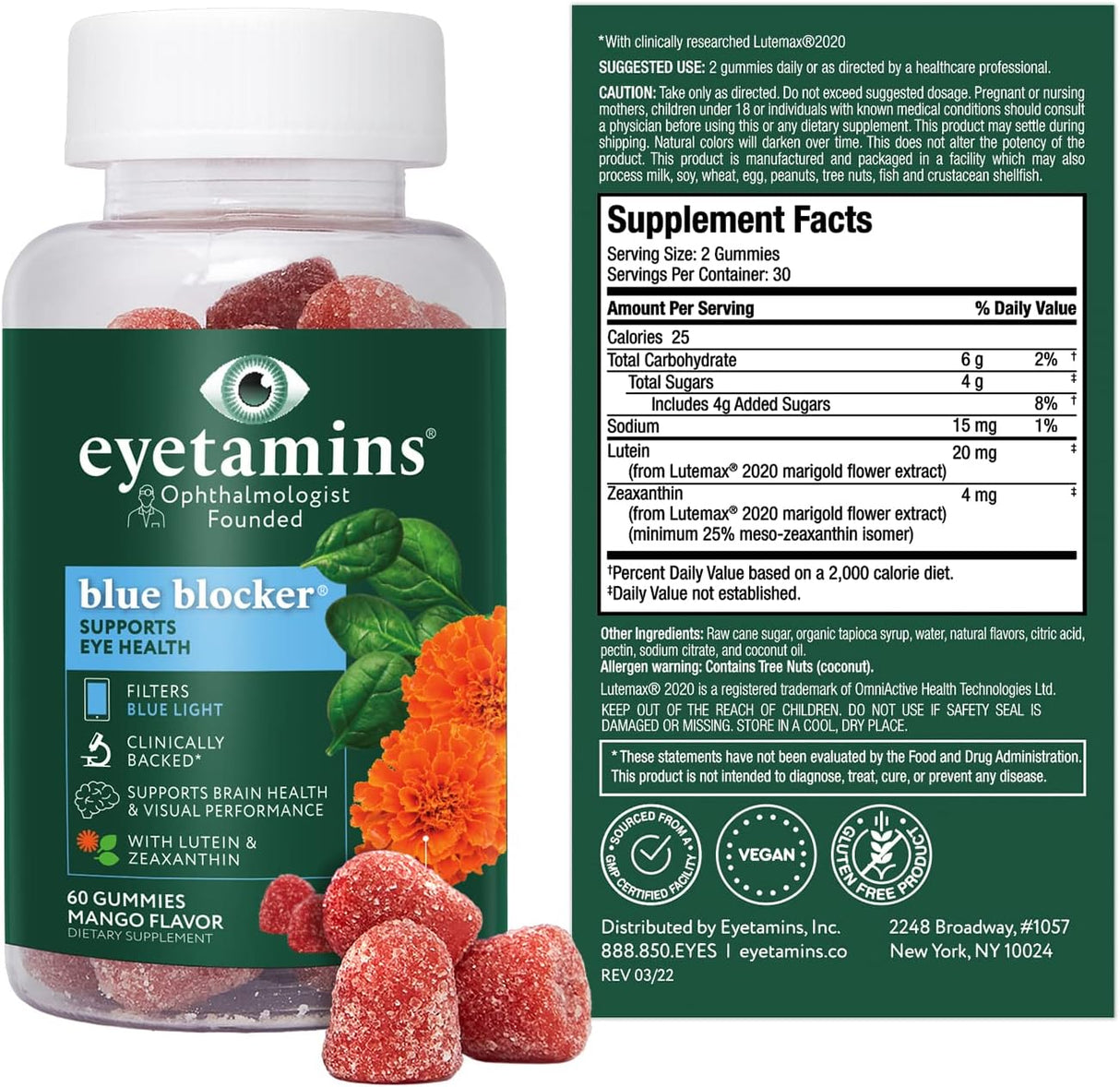 Suplemento eyetamins Blue Blocker® Eye Health - 60 gomitas