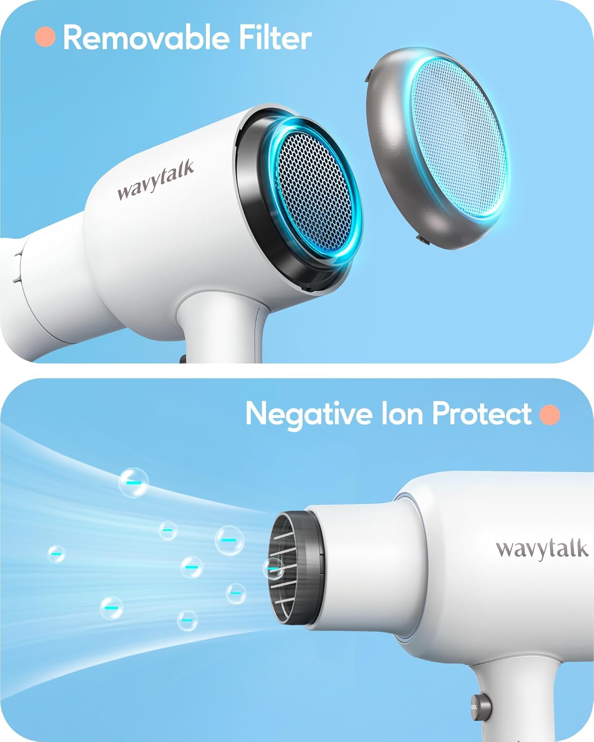 Secador de pelo con difusor y concentrador Wavytalk