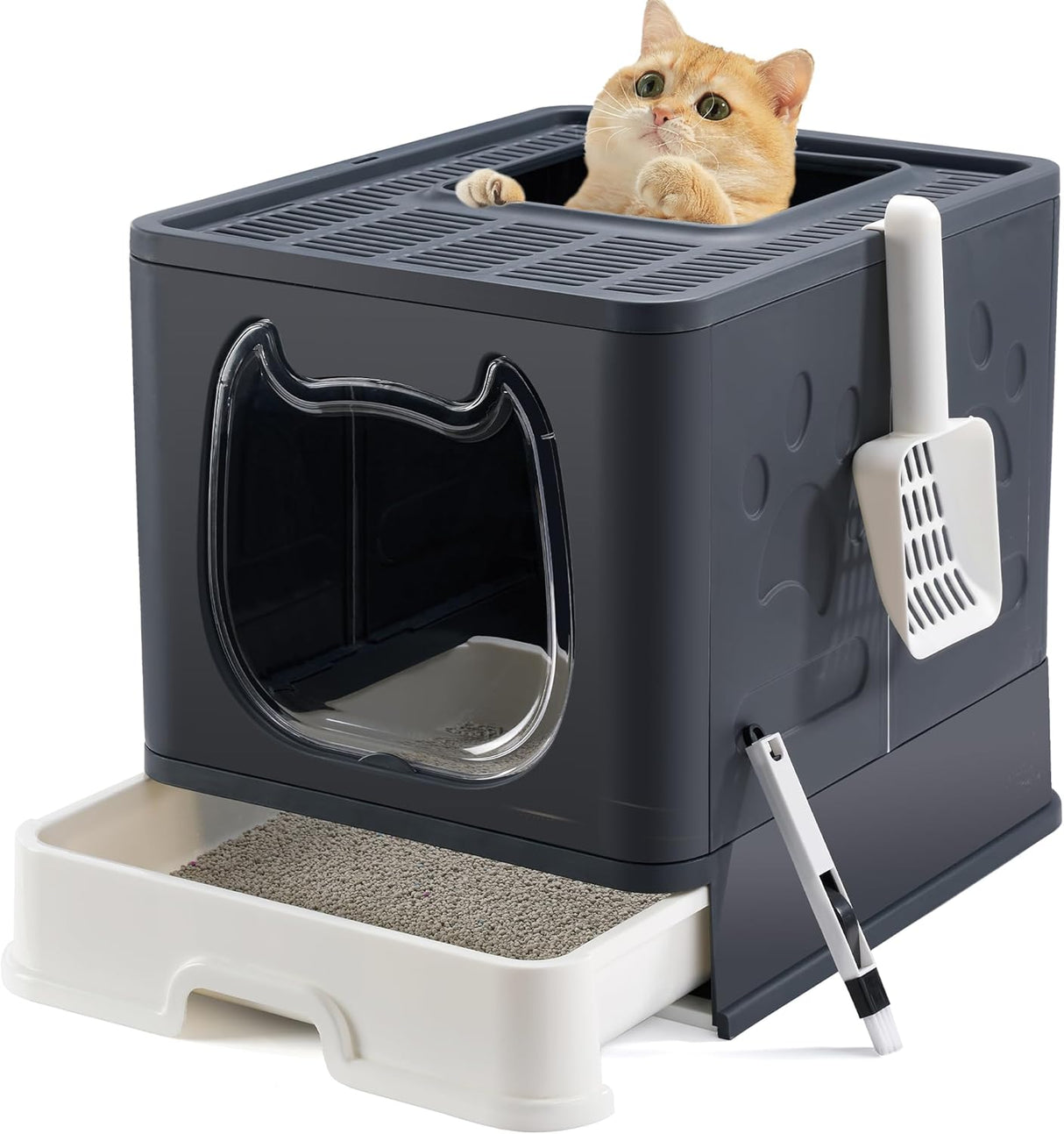 Caja de arena plegable para gatos con tapa tamizadora Vealind