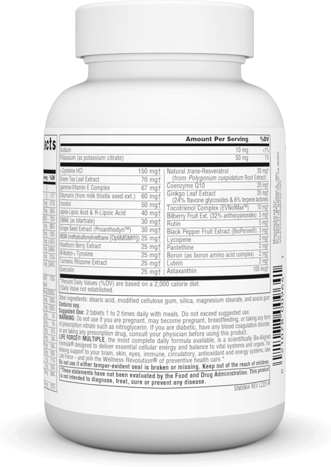 Source Naturals Life Force Múltiples Multivitamínicos diarios sin hierro de alta potencia Vitaminas, minerales, antioxidantes y nutrientes – Energía y refuerzo inmunológico – 30 tabletas