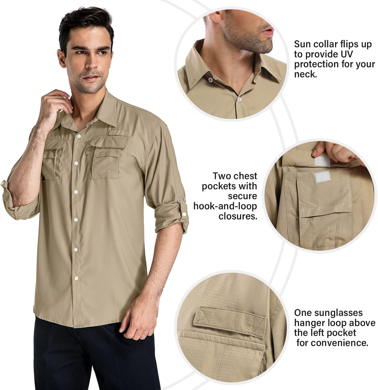 Anteef Camisas de safari con protección UV para senderismo