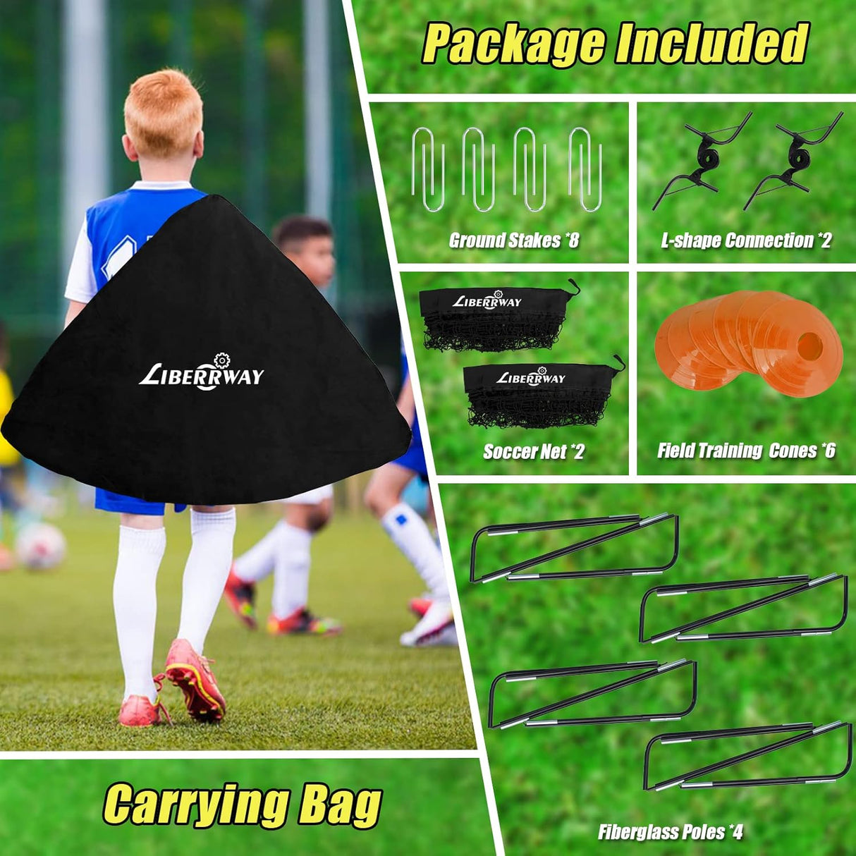 Porteria de futbol desplegable para niños, con bolso