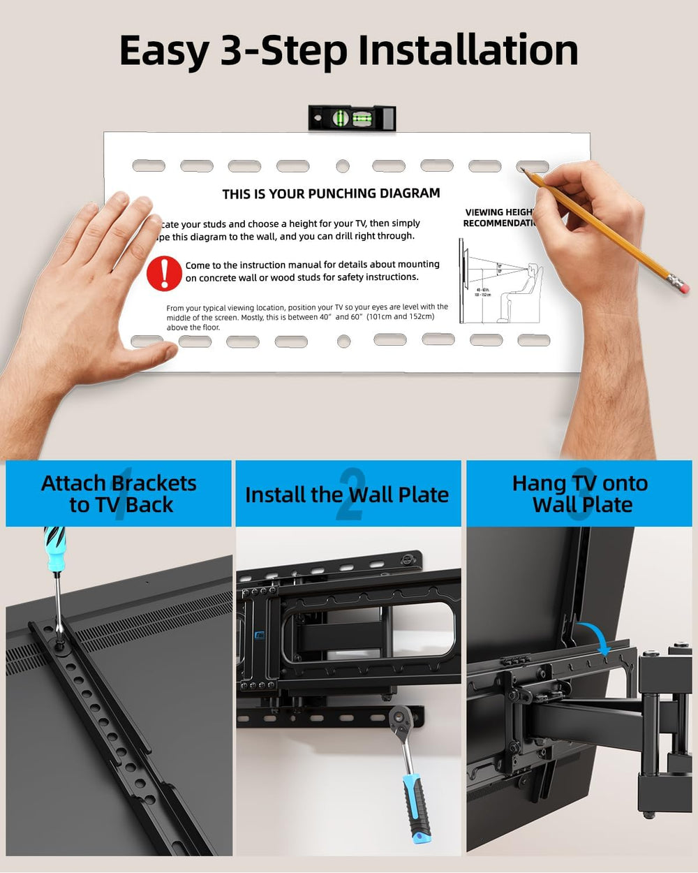 Soporte de Pared HOME VISION para TV 32-84, Full Motion, VESA 600