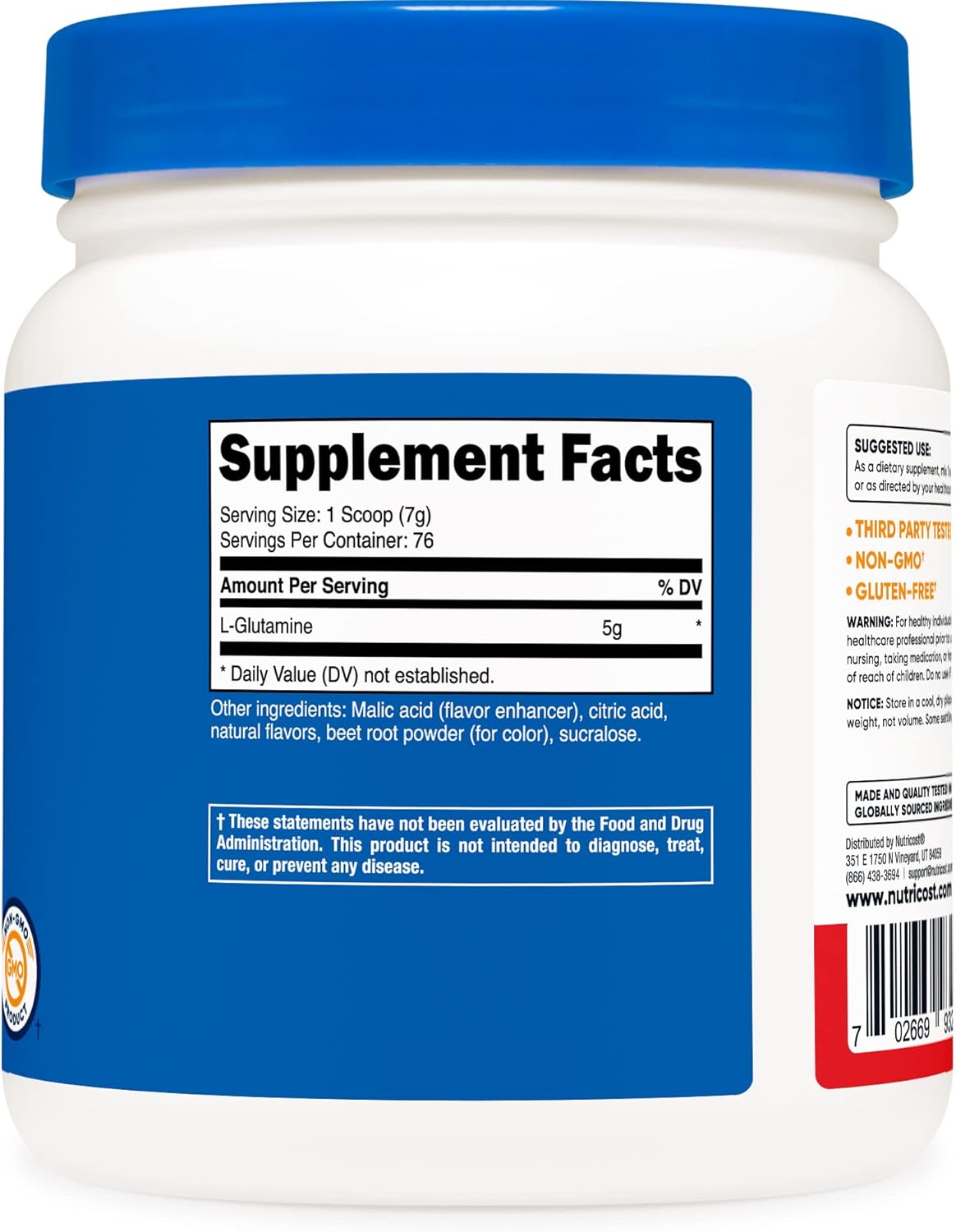 Suplemento L-glutamina en polvo 17.6 oz ponche de frutas