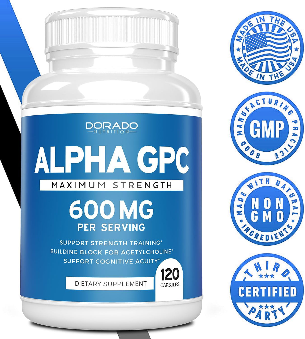 Alpha GPC 600mg, suplemento cerebral avanzado, vegano