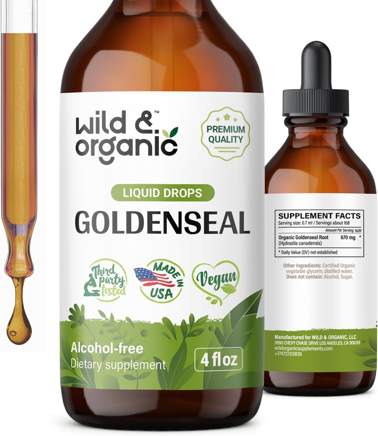 Suplemento Goldenseal Tincture Extracto líquido orgánico 4oz