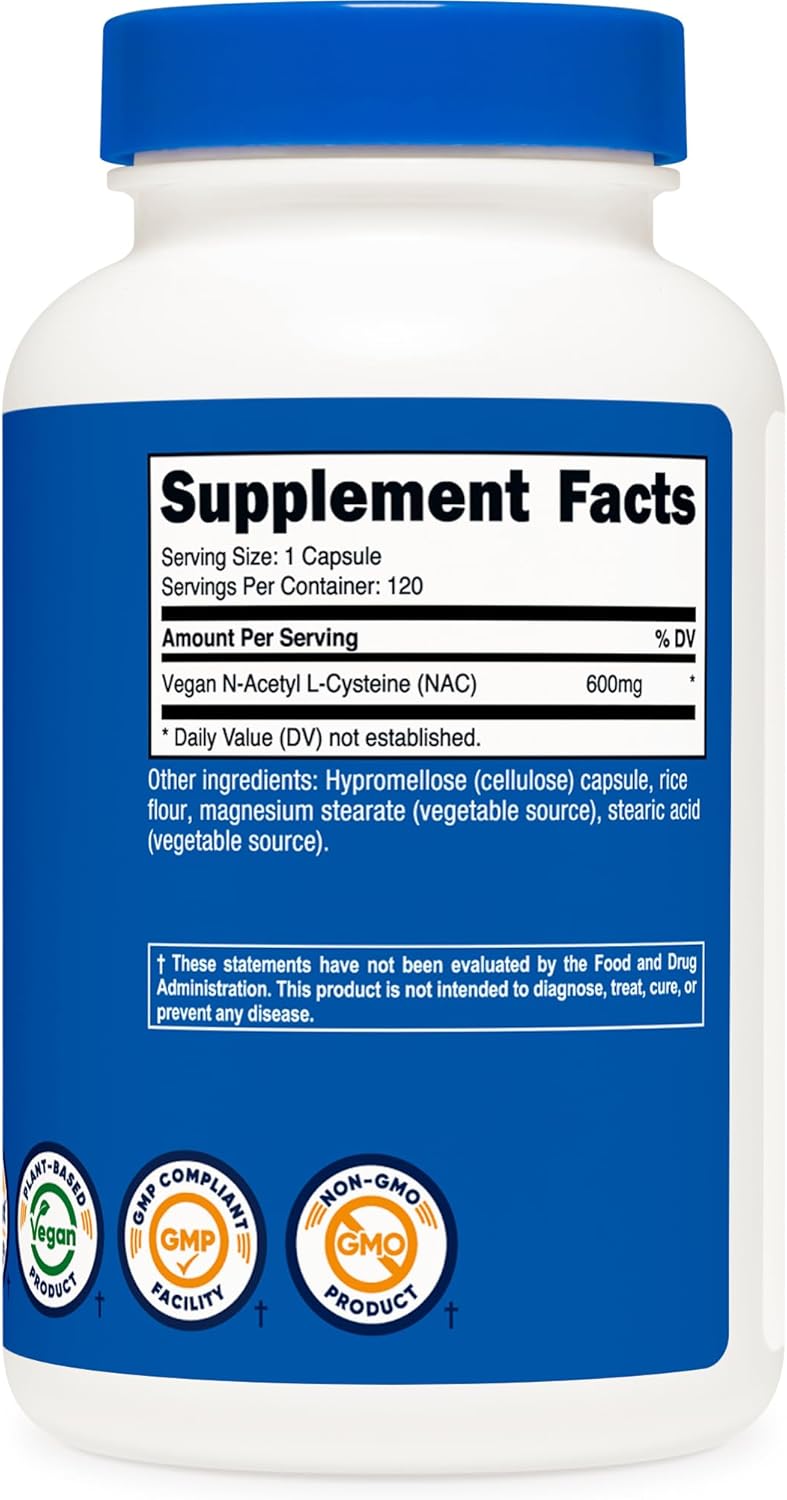 N-Acetil L-Cisteína 600mg Nutricost 120 Cápsulas Vegetarianas