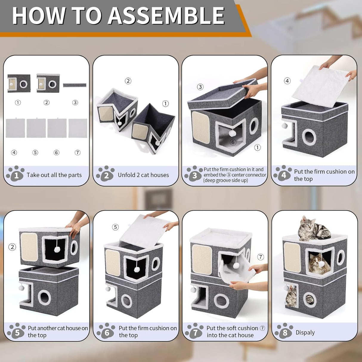 Casa de Gato de 2 Pisos, Marca XYZ, Cueva y Rascadores, Modelo ABC