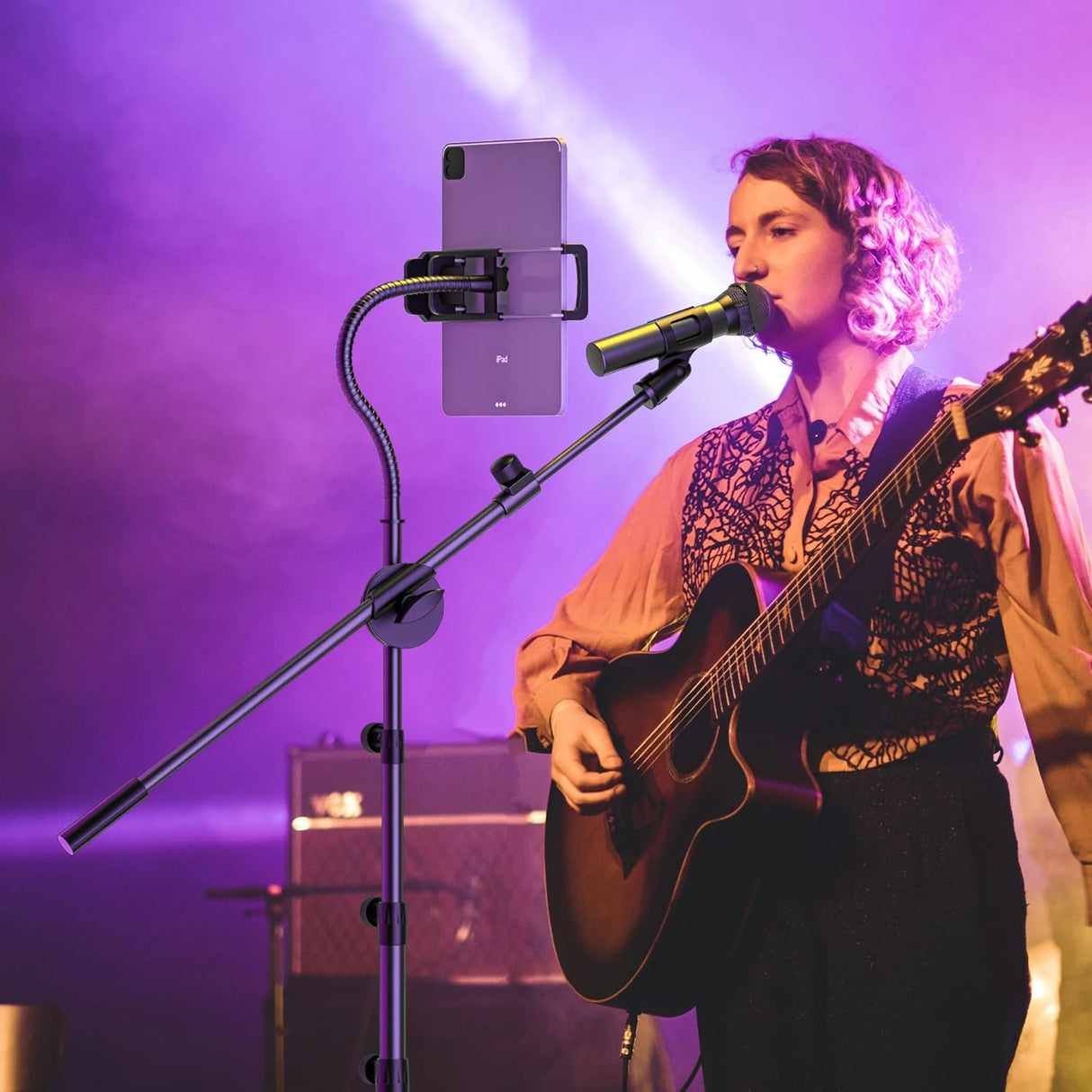 Soporte de micrófono con clip para iPad, tripié, portátil