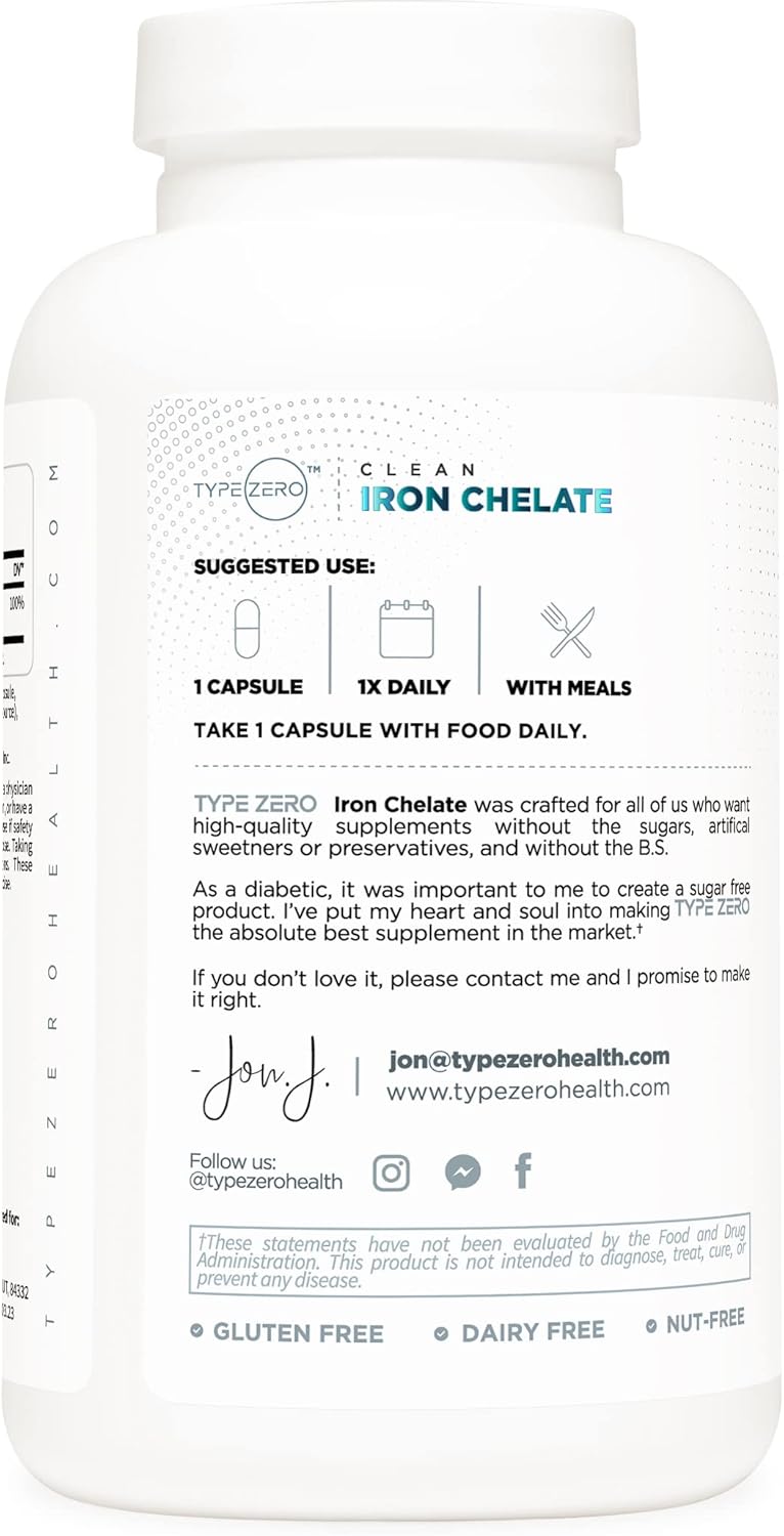 Suplemento zero de quelato de hierro 18 mg 240cáp Sin OMG