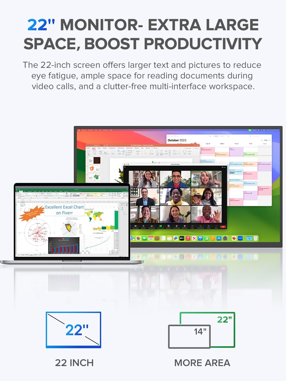 Monitor portátil UPERFECT 22 2K QHD, USB-C, HDMI, VESA