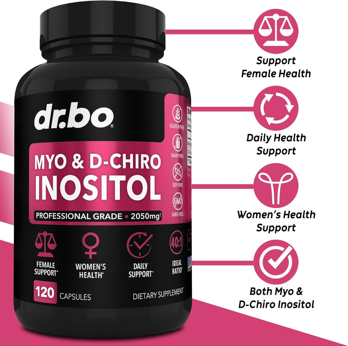 Suplemento de Inositol y D-Chiro en Cápsulas, 40:1, 120 cápsulas