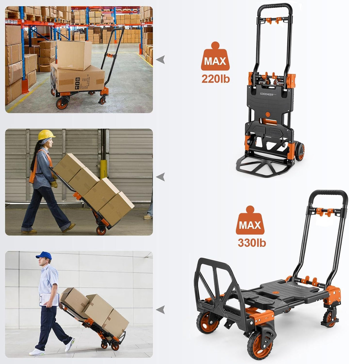 Carretilla Plegable 330LB, 4/2 Ruedas, Mango Retráctil, Modelo X