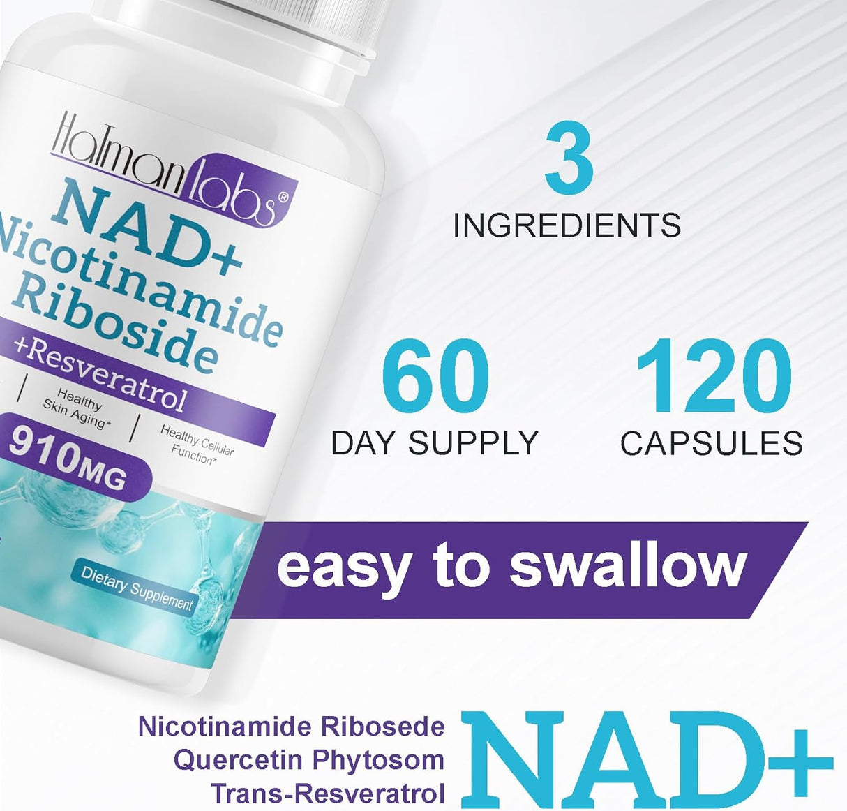 Suplemento de NAD+ - Nicotinamida Ribósido - 120 Cápsulas