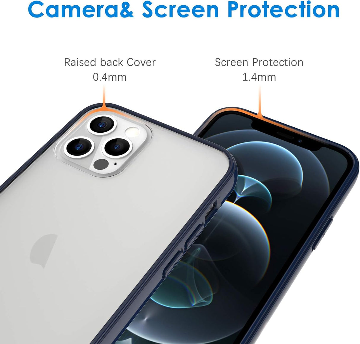 JETech Funda compatible con iPhone 12/12 Pro de 6.1 pulgadas, cubierta a prueba de golpes, parte trasera transparente antiarañazos (azul marino)