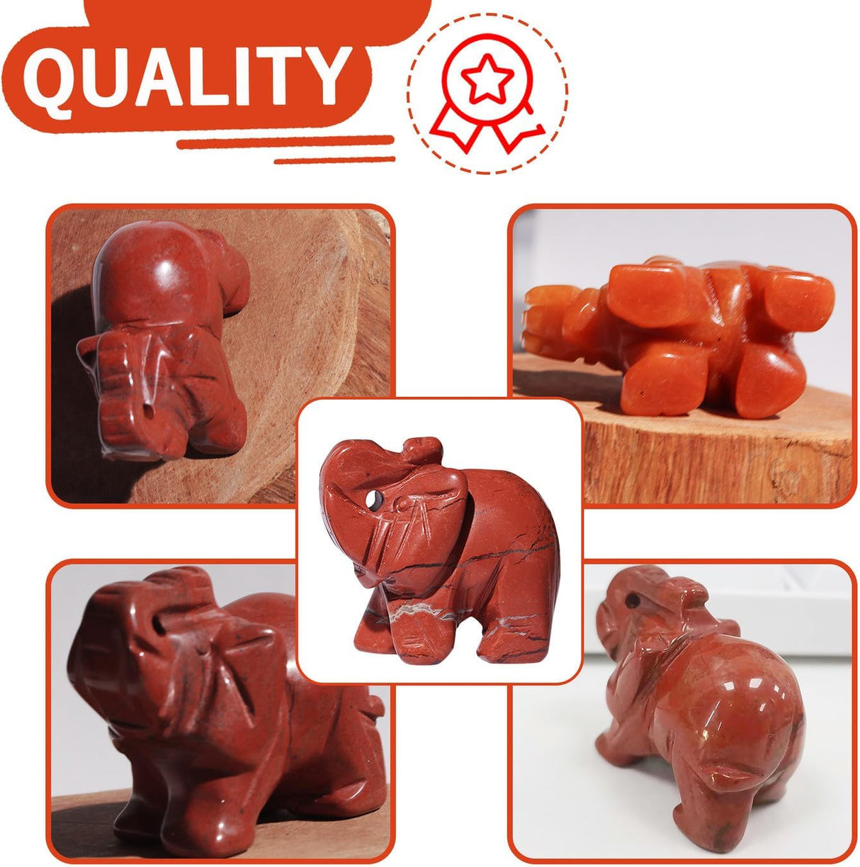 QINJIEJIE Cristales de jaspe rojo, decoración de elefante