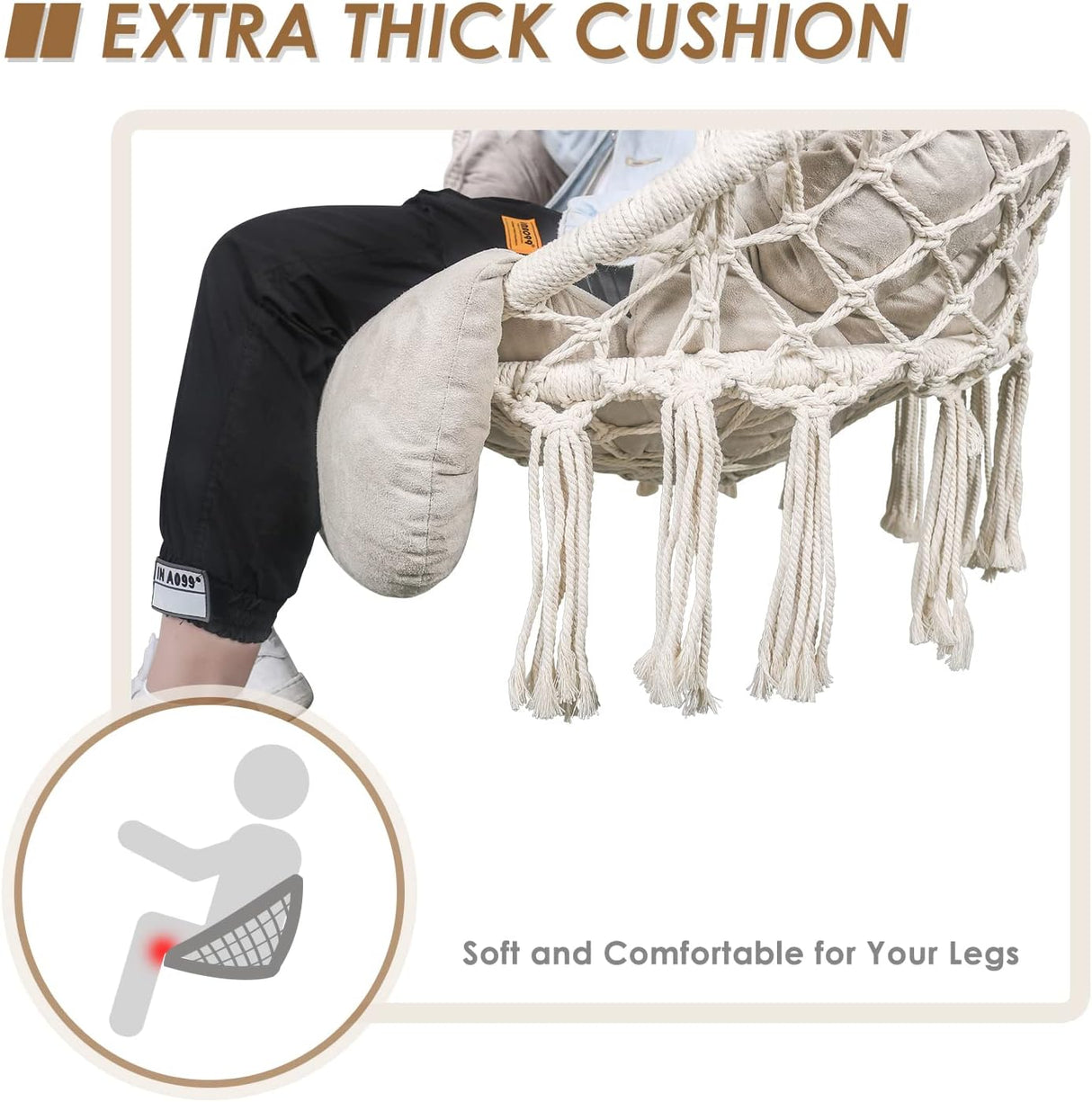 Silla Hamaca de Macramé, Hecho a Mano, con Cojín, Beige