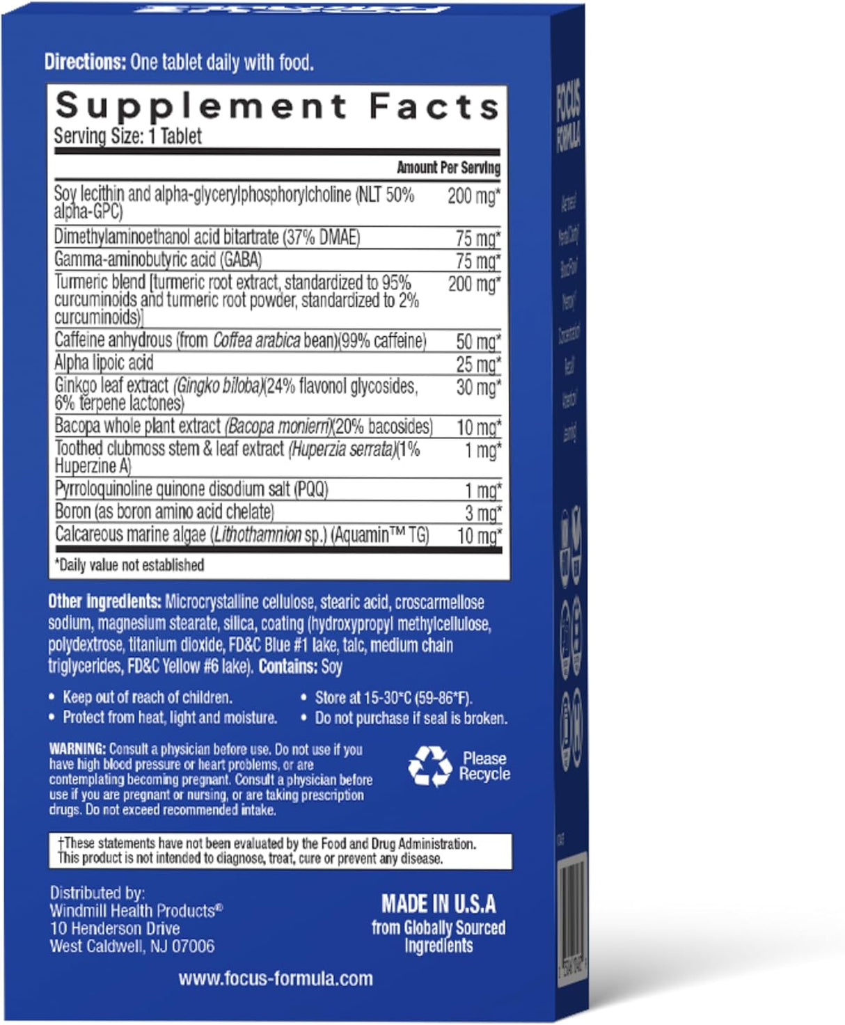 Suplemento cerebral nootrópico de enfoque para concentración