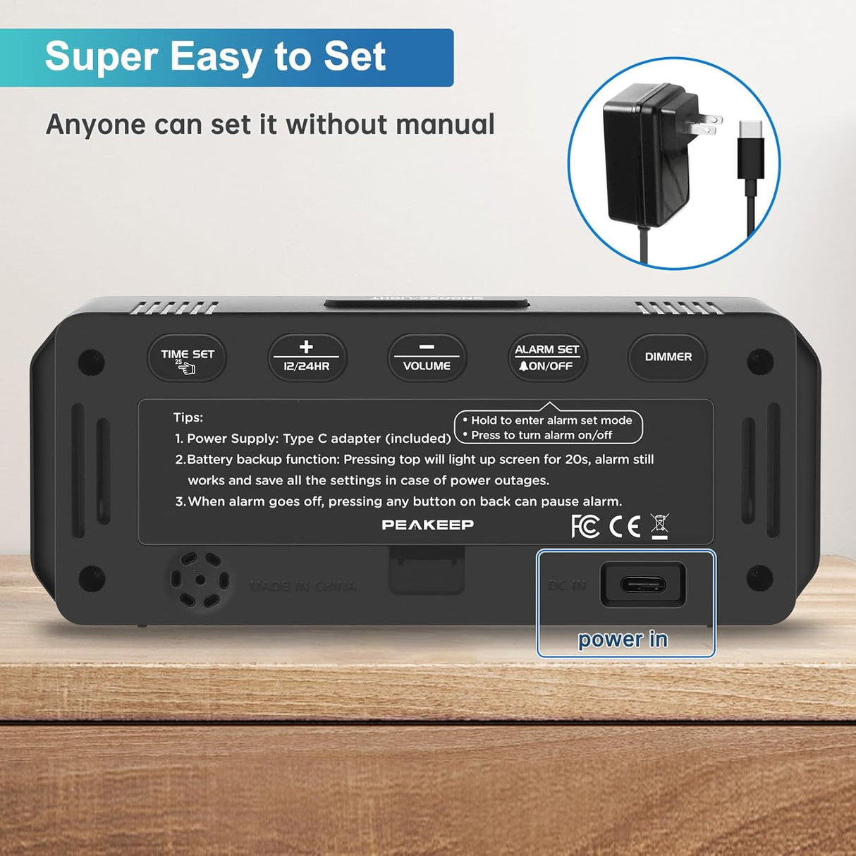 Reloj Despertador Digital Pequeño con Números Grandes y Alarma