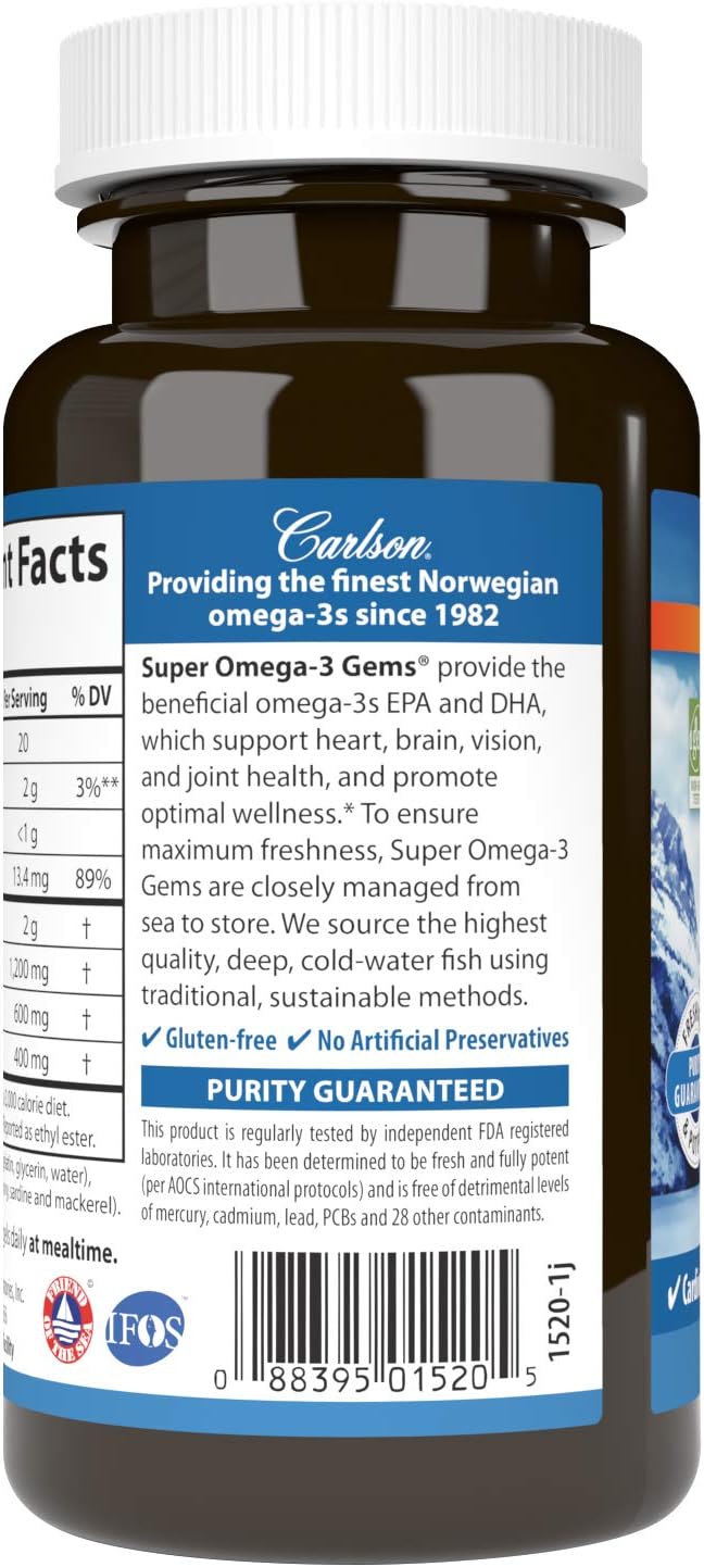 Carlson - Omega-3 Super Gems, 1200 mg, Pescado Salvaje, 50 cápsulas
