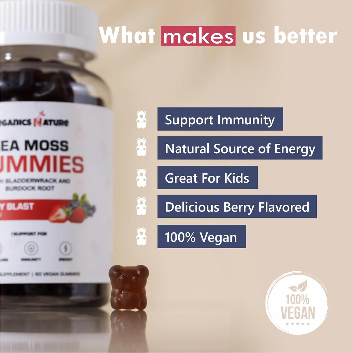 Organics Nature Gominolas de Sea Moss para Detox, Inmuno y Energía