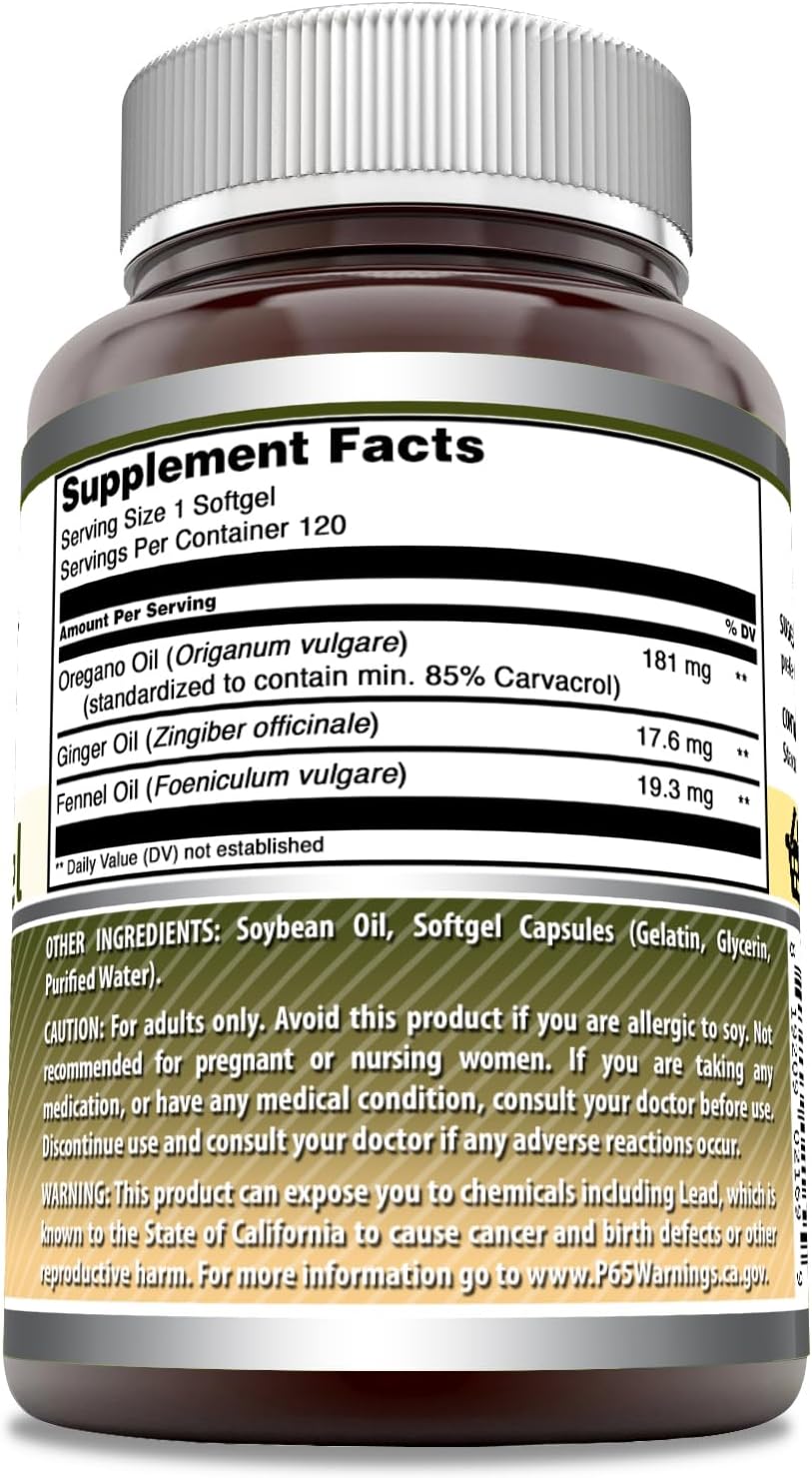 Formulas Oregano con Jengibre y Hinojo, 120 Softgels