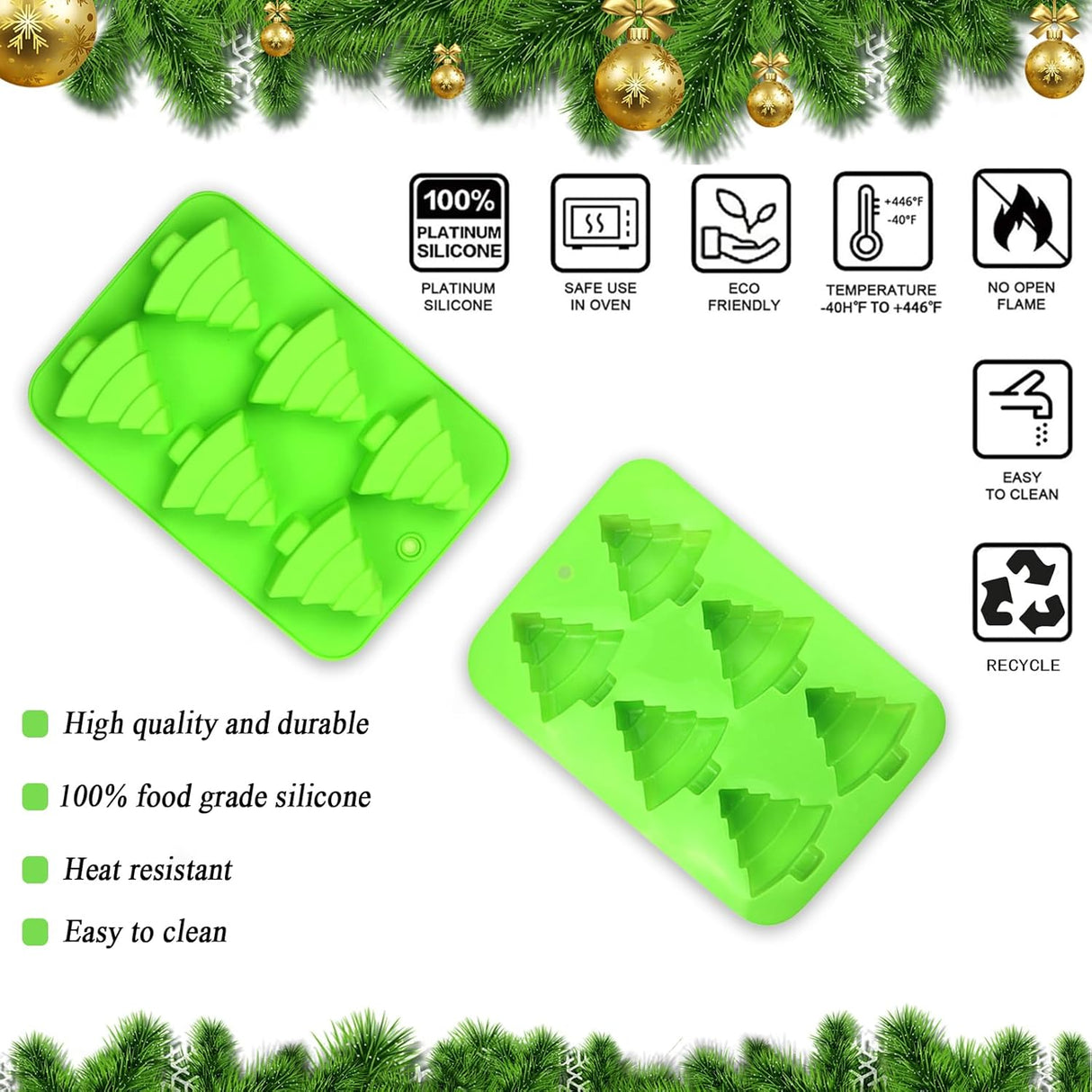Moldes de Silicona para Árbol de Navidad, 6 Cavidades, 2 Pcs