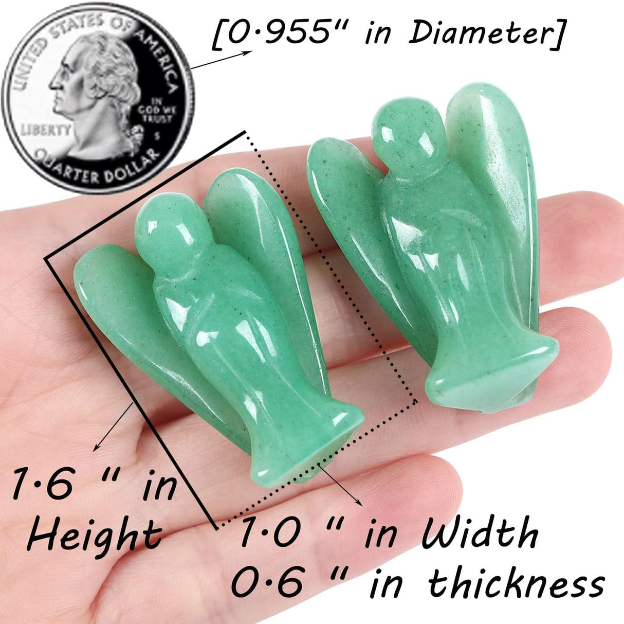 QINJIEJIE Cristales de ángel de aventurina verde tallados bolsillo guardián decoración estatua de cristal pulido estatua de ángel de la paz regalo espiritual meditación proteger para los amantes de