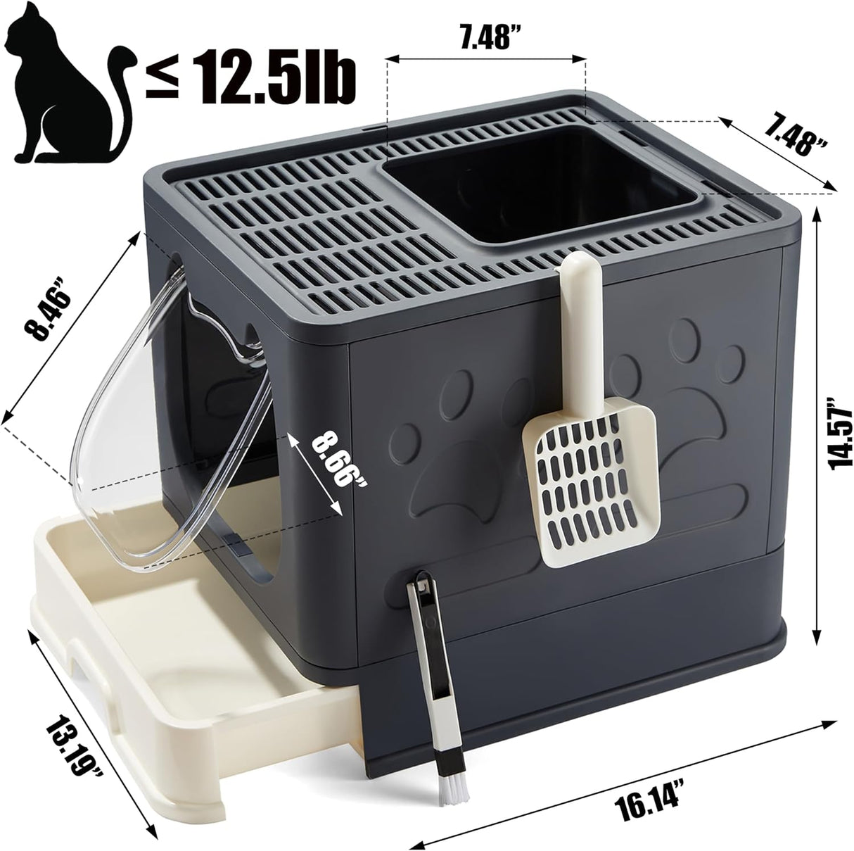 Caja de arena plegable para gatos con tapa tamizadora Vealind