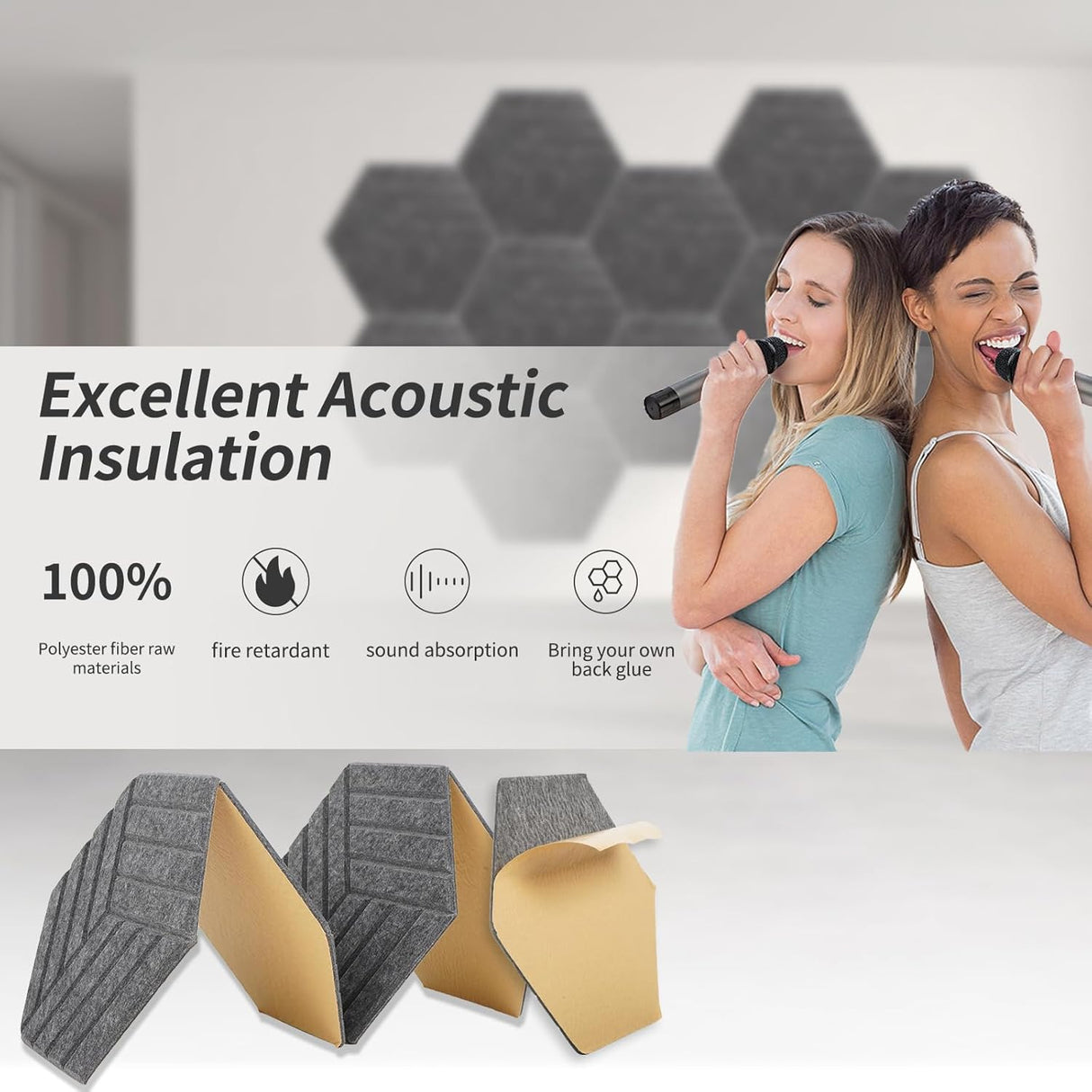 Paneles Acústicos Hexagonales Adhesivos 12 Pack 14x12 Foam