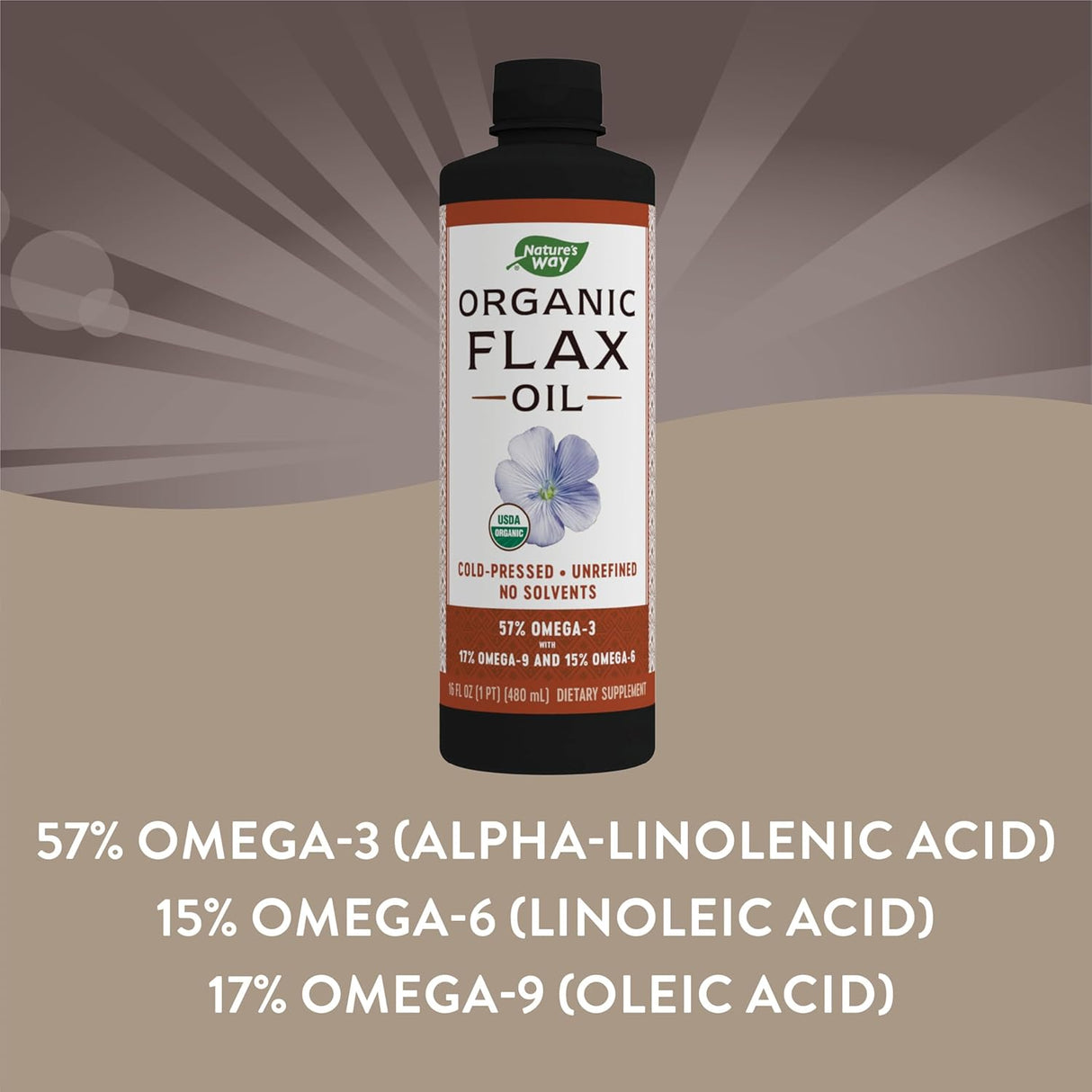 Aceite de linaza orgánico Premium Nature's Way, 16 fl oz