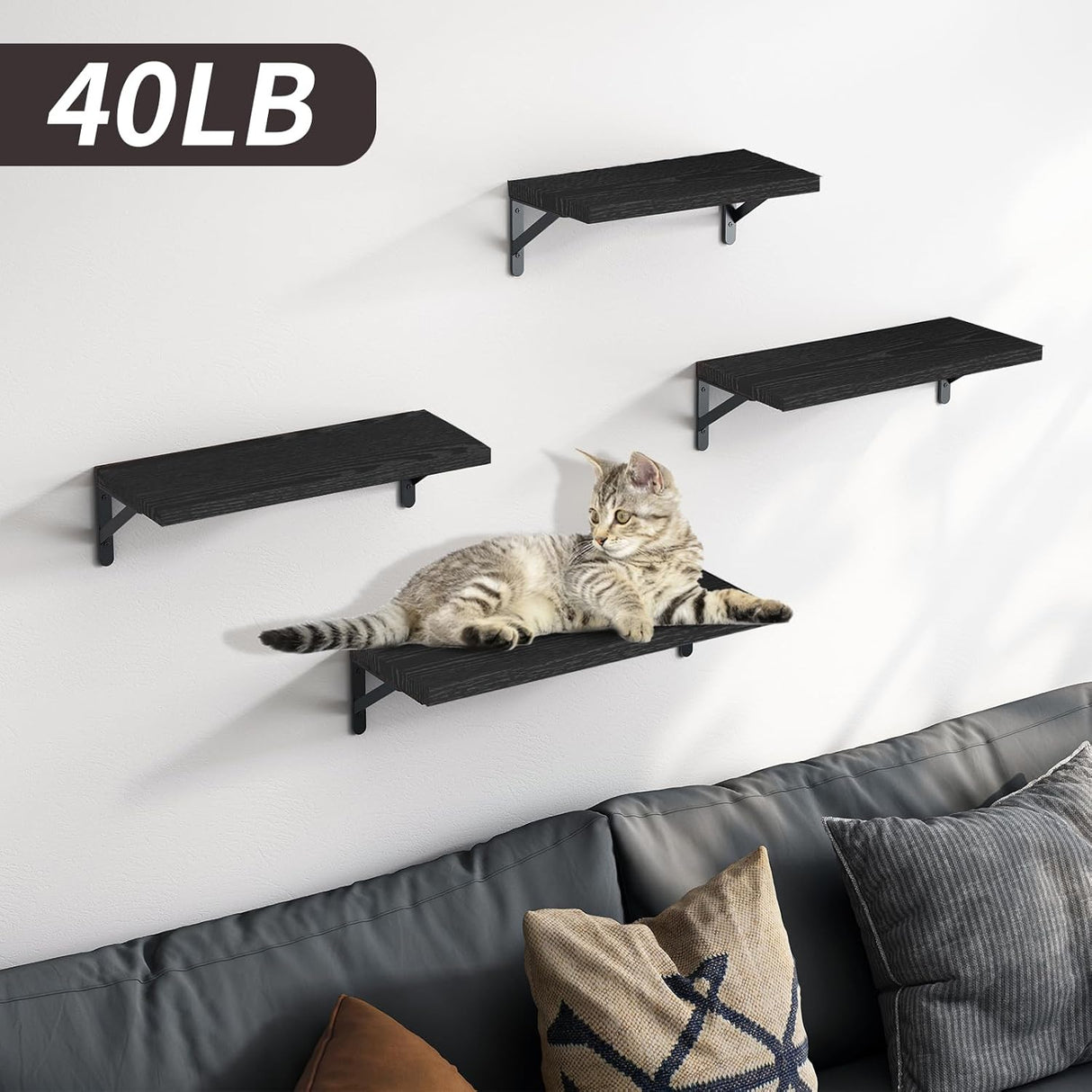 Estantes Flotantes YGEOMER, Madera, Set de 4 Tamaños Variados